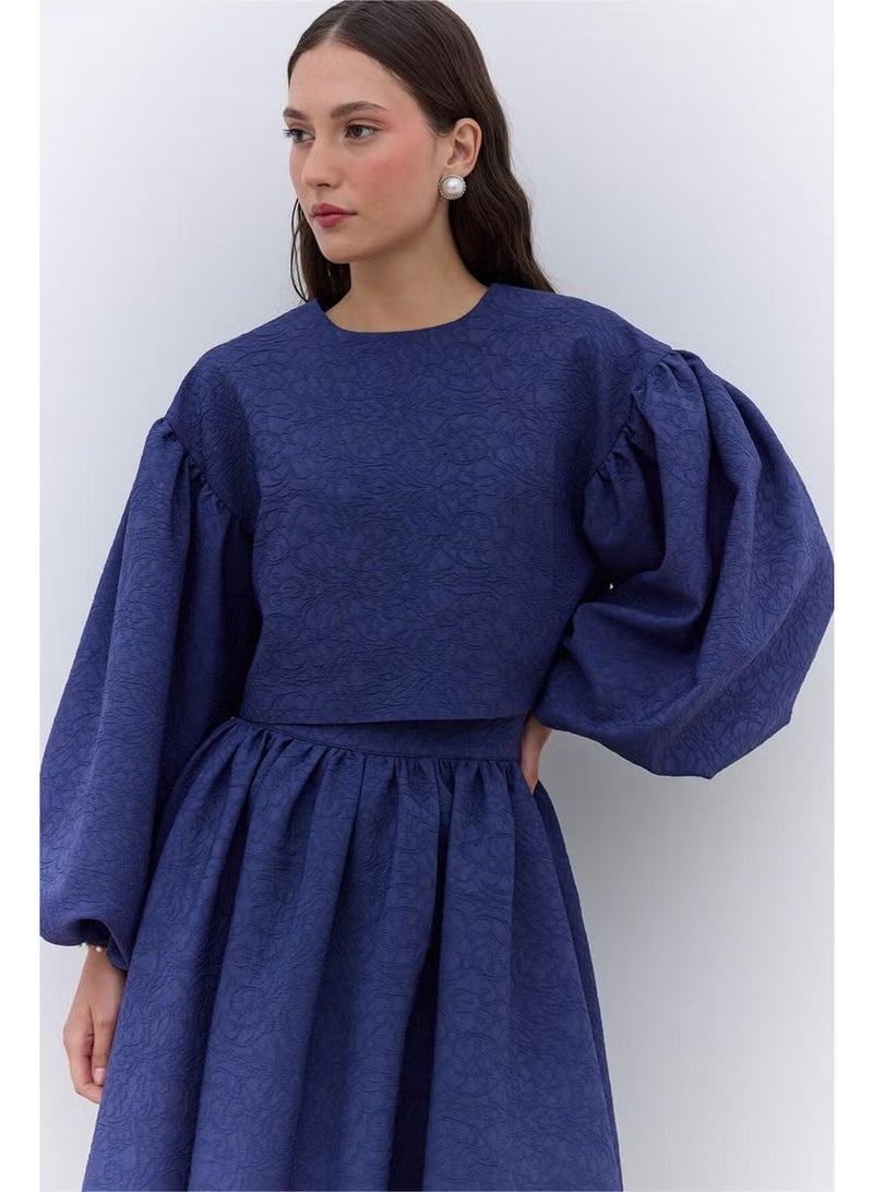 Manuka Pearl Detail Evening Blouse Midnight Blue - Image 1